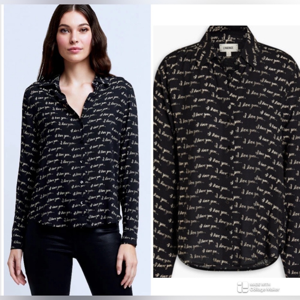 L’Agence Holly printed I love you blouse NWT